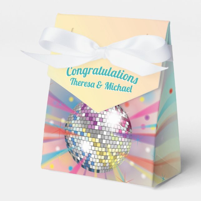 Disco Ball Baby Shower Groovy Pastel Rainbow Favor Box (Front Side)