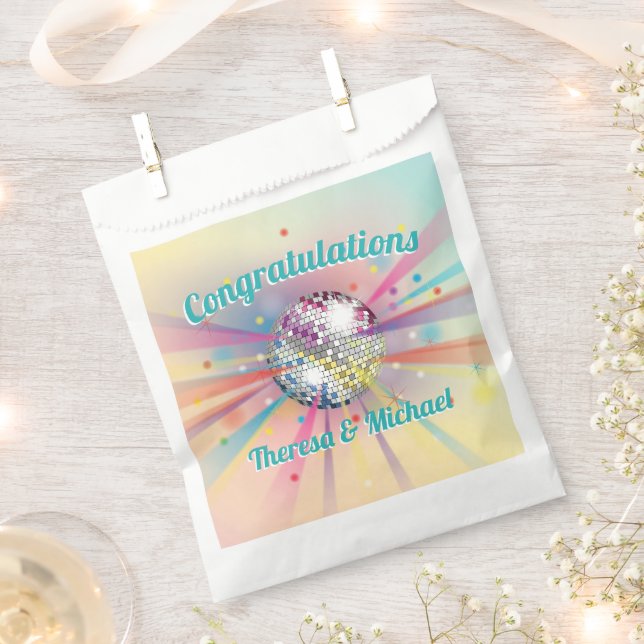 Disco Ball Baby Shower Groovy Pastel Rainbow Favour Bag (Clipped)