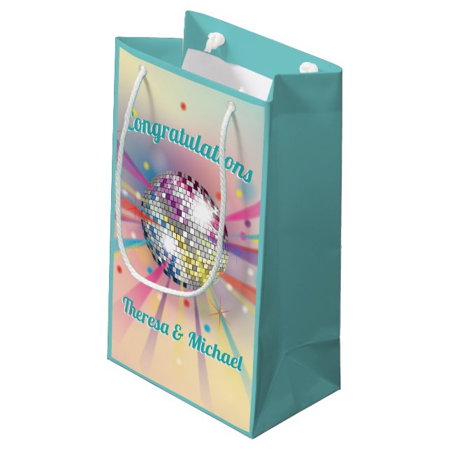 Disco Ball Baby Shower Groovy Pastel Rainbow Small Gift Bag (Back Angled)