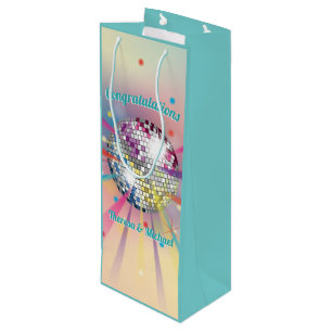 Disco Ball Baby Shower Groovy Pastel Rainbow Wine Gift Bag