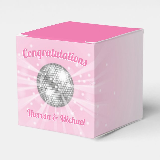 Disco Ball Baby Shower Groovy Pink Girl Favor Box (Front Side)