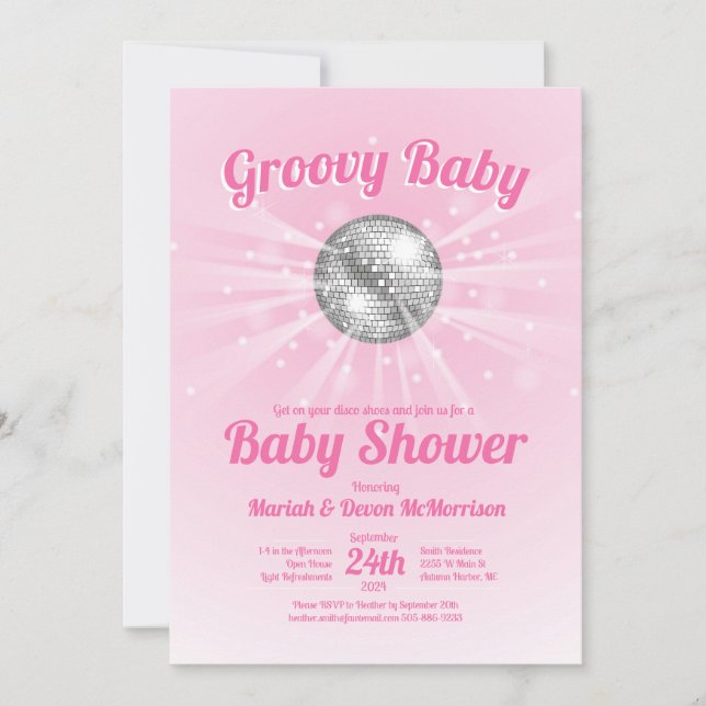 Disco Ball Baby Shower Groovy Pink Girl Invitation (Front)