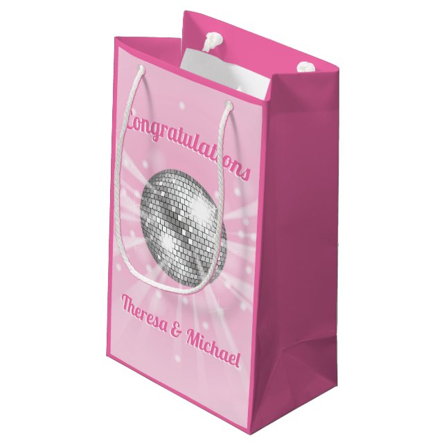 Disco Ball Baby Shower Groovy Pink Girl Small Gift Bag (Back Angled)