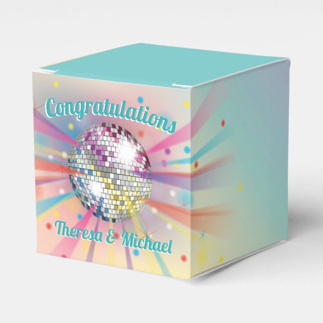 Disco Ball Baby Shower Groovy Rainbow Favor Box (Front Side)