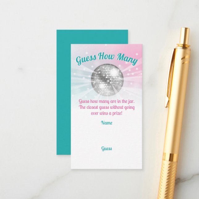 Disco Ball Baby Shower Guess How Many Game Enclosure Card (Front/Back In Situ)