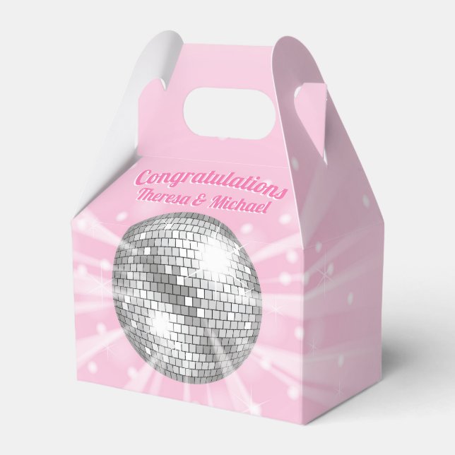 Disco Ball Baby Shower Pink Girl Favor Box (Front Side)