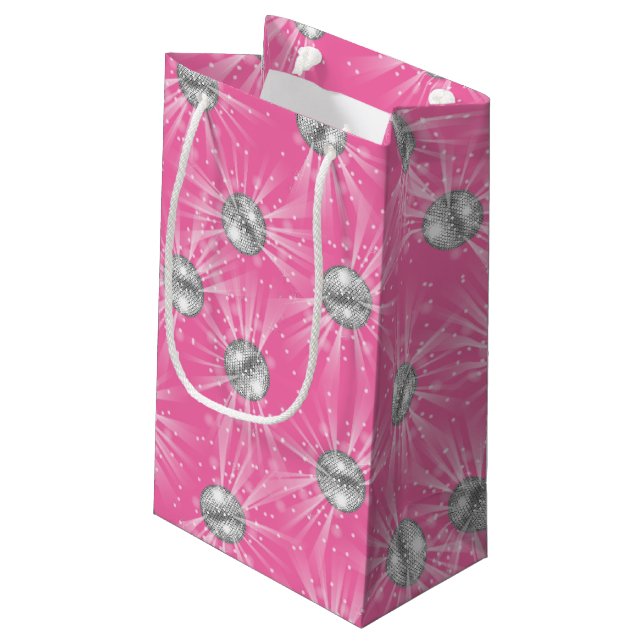 Disco Ball Baby Shower Pink Girl Small Gift Bag (Back Angled)