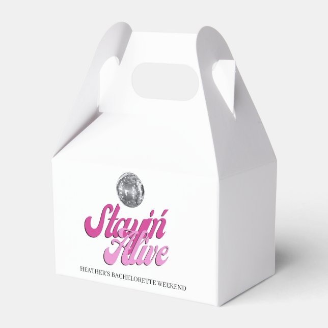 Disco Ball Bachelorette Stayin Alive Hangover Kit  Favor Box (Front Side)
