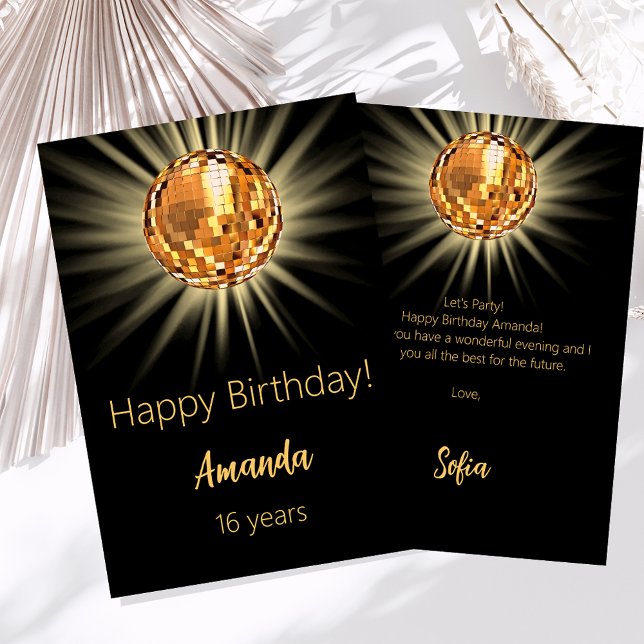 Disco ball black gold happy birthday card (Creator Uploaded)