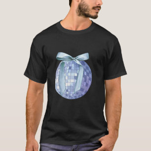 Disco Ball Blue Bow Coquette Girly Aesthetic T-Shirt