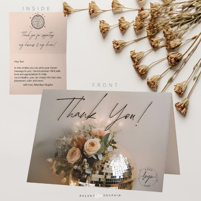 Disco Ball | Boho Florals | Aesthetic Thank You Card (Creator Uploaded)