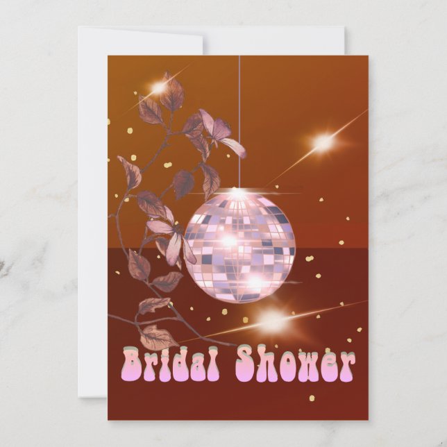 Disco Ball Burnt Orange Brown Floral Bridal Shower Invitation (Back)