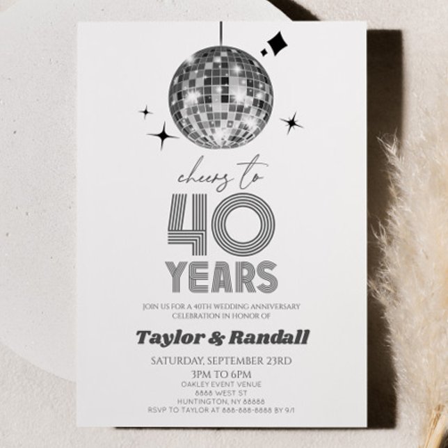 Disco Ball Cheers To 40 Years Wedding Anniversary Invitation (Creator Uploaded)
