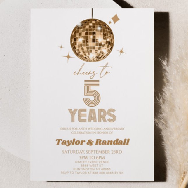 Disco Ball Cheers To 5 Years Wedding Anniversary Invitation (Creator Uploaded)