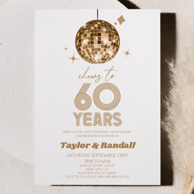 Disco Ball Cheers To 60 Years Wedding Anniversary Invitation (Creator Uploaded)