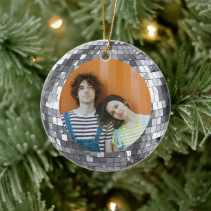 Disco Ball Christmas Funky Peace and Love Ceramic Ornament