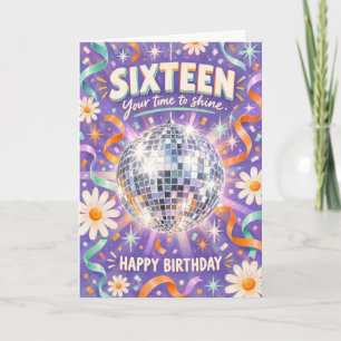Disco Ball Daisies Time to Shine Sweet 16 Birthday Card