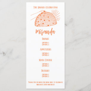 Disco Ball Dinner Menu Orange
