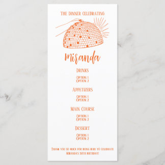 Disco Ball Dinner Menu Orange