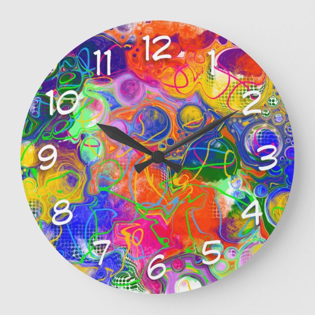 Disco Ball Electricity Fluid Art    Large Clock (Front)