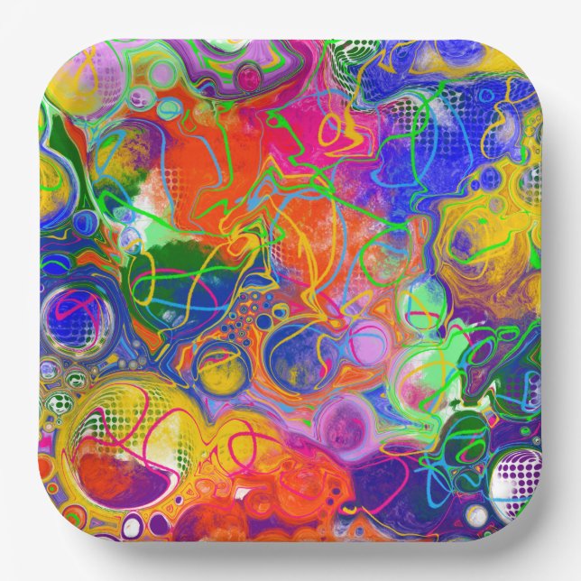Disco Ball Electricity Fluid Art    Paper Plate (Front)
