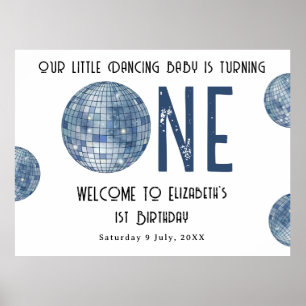 Disco Ball First Year 1st Birthday Party Poster