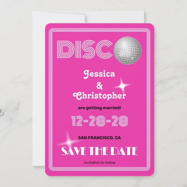 DISCO Ball - Groovy Magenta Save The Date (Front)