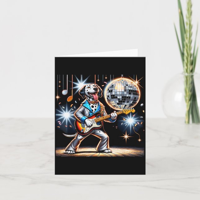 Disco Ball Guitar Dalmatian Dog Men Women Kids  Card (Front)