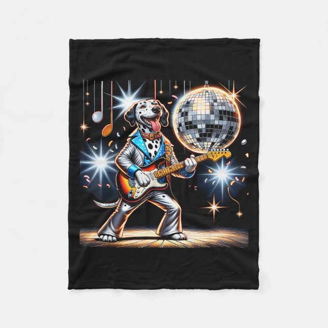 Disco Ball Guitar Dalmatian Dog Men Women Kids  Fleece Blanket (Front)