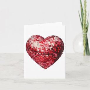 Disco Ball Heart Valentines Day Outfit Women Girls Card