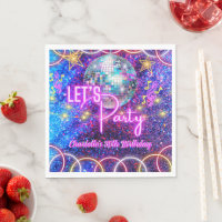 Disco Ball Let's Party Neon Pink Glow Girl Party