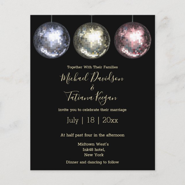 disco ball lights glitters wedding invitation  (Front)