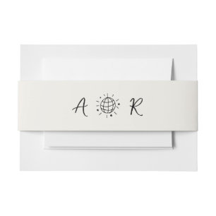 Disco Ball Monogram French Hand Drawn Wedding Invitation Belly Band