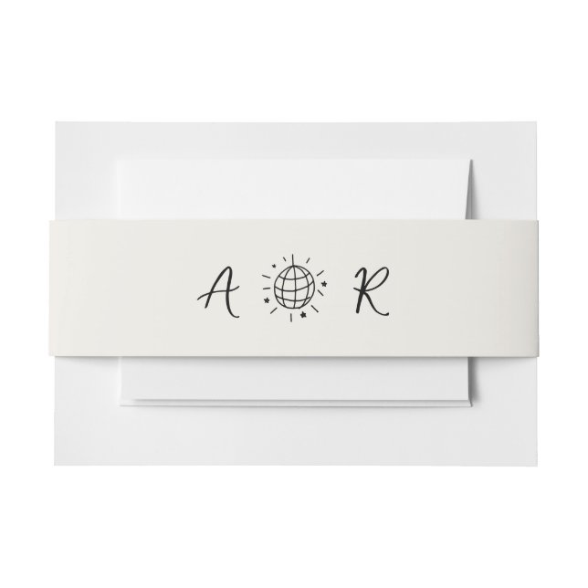 Disco Ball Monogram French Hand Drawn Wedding Invitation Belly Band (Front Example)