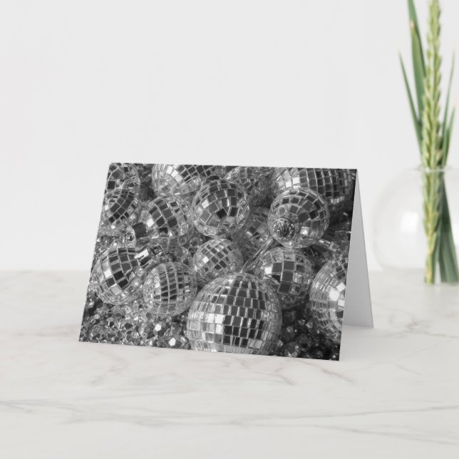 Disco Ball Ornaments Black & White Photo Christmas Holiday Card (Front)