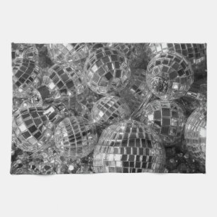 Disco Ball Ornaments Glam Black and White Photo Kitchen Towel