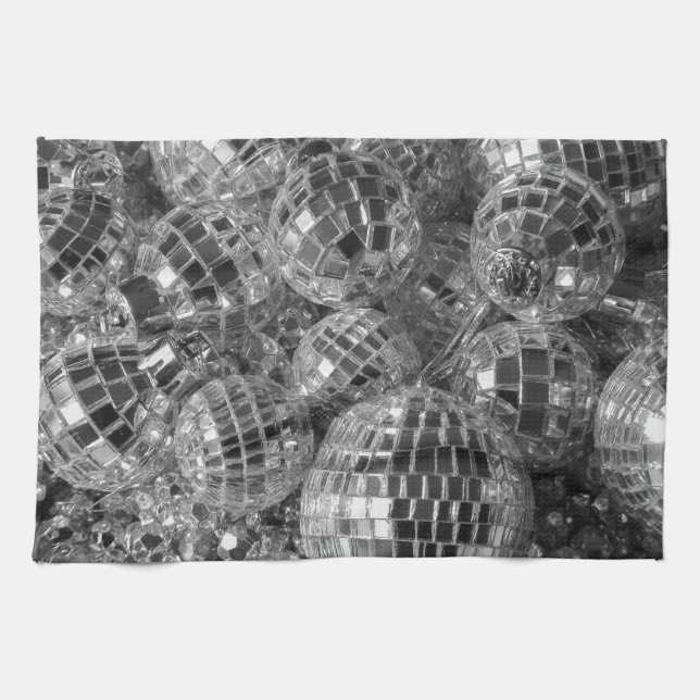 Disco Ball Ornaments Glam Black and White Photo Kitchen Towel (Horizontal)