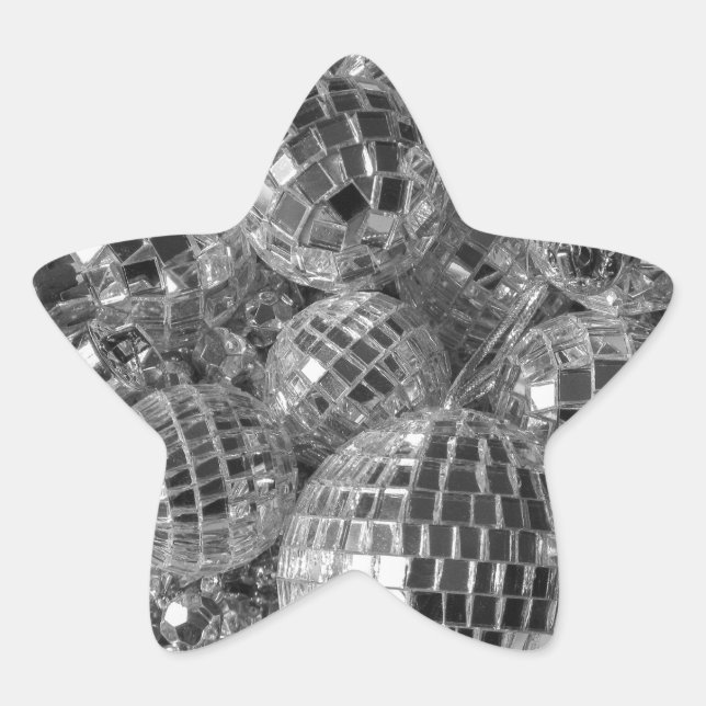Disco Ball Ornaments Glam Black and White Photo Star Sticker (Front)