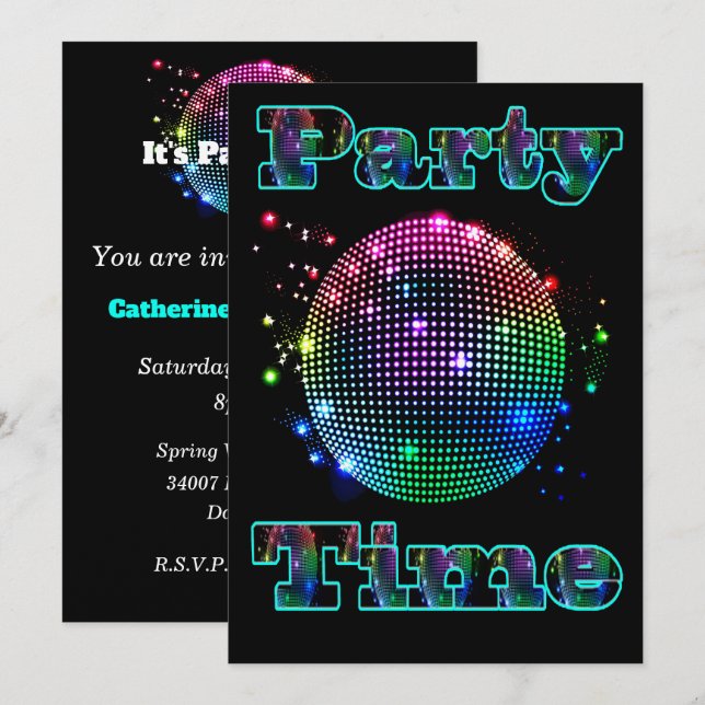 Disco Ball Party Time Custom Invitation (Front/Back)