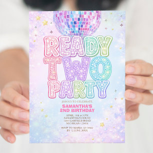 Disco Ball Pastel Rainbow Toddler Birthday Party  Invitation