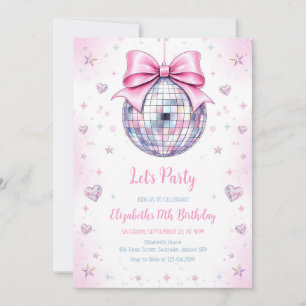 Disco Ball Pink Girl Birthday Invitation
