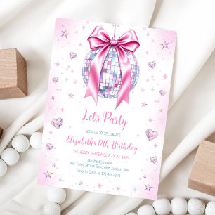 Disco Ball Pink Girl Birthday Invitation