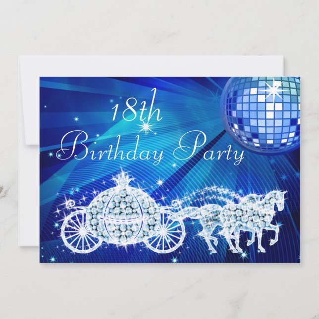 Disco Ball, Princess Coach & Horses 18th Birthday Invitation (Front)
