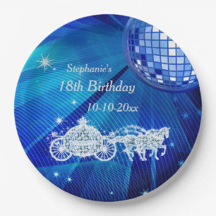 Disco Ball, Princess Coach & Horses 18th Birthday Paper Plate