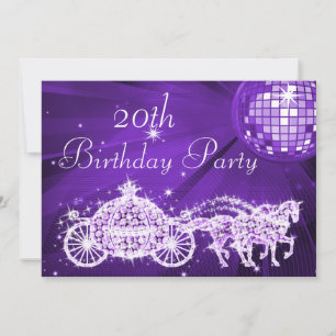 Disco Ball, Princess Coach & Horses 20th Birthday Invitation