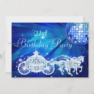 Disco Ball, Princess Coach & Horses 21st Birthday Invitation