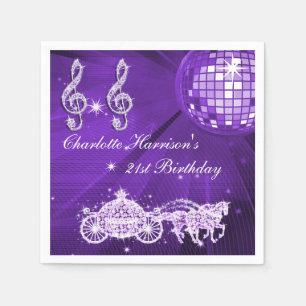Disco Ball, Princess Coach & Horses 21st Birthday Napkin