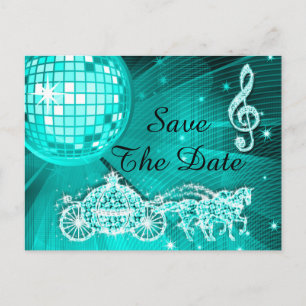 Disco Ball, Princess Coach & Horses Save The Date Announcement Postcard