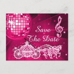 Disco Ball, Princess Coach & Horses Save The Date Announcement Postcard
