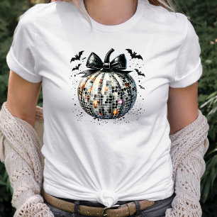 Disco Ball Pumpkin Coquette Black Bow Tri-Blend Shirt
